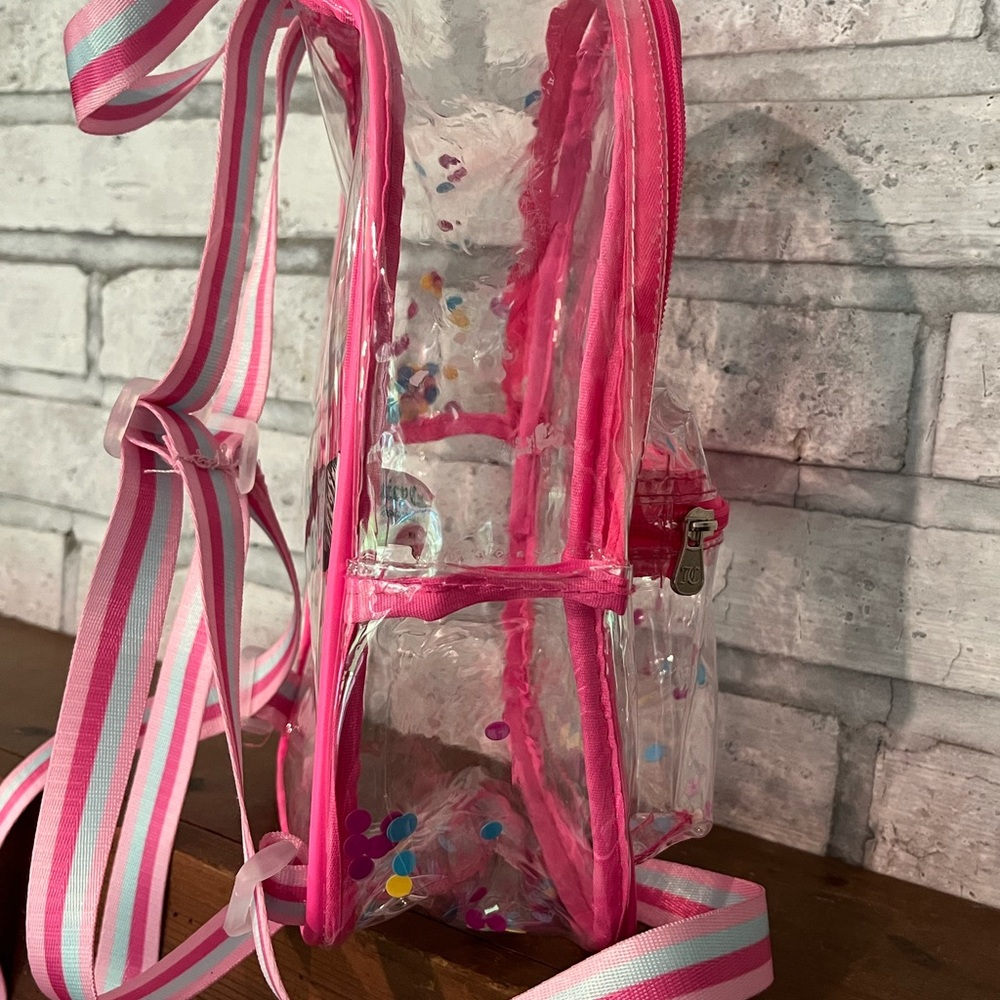 Juicy Couture Pink Mini Backpack Clear Vinyl Sequin Confetti - Picture 7 of 9